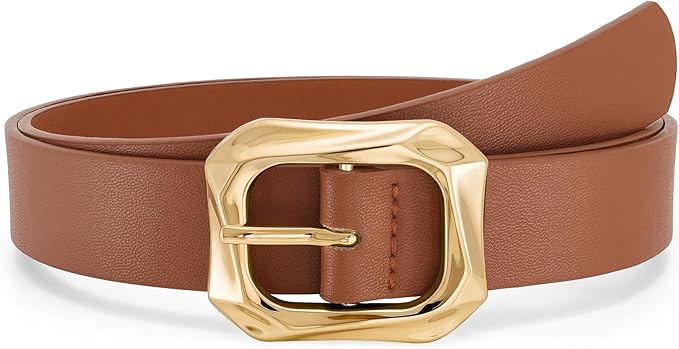 WHIPPY Women's Leather Belts with Gold Buckle Casual Fashion Ladies Waist Belts for Jeans Pants Dresses