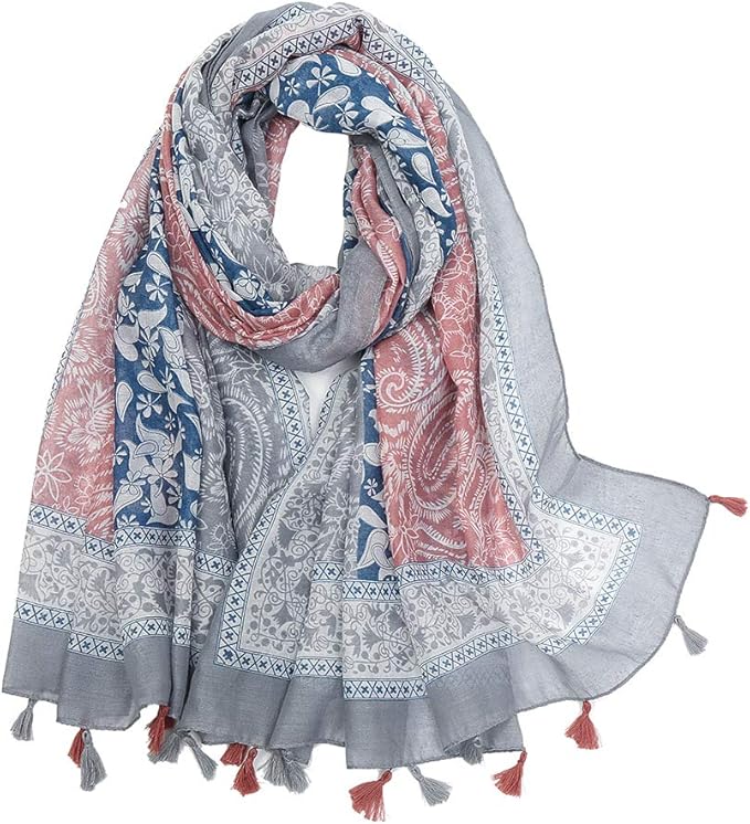 Yeieeo Boho Scarf for Women Lightweight Floral Printed Scarf Fall Winter Fashion Fringed Shawl