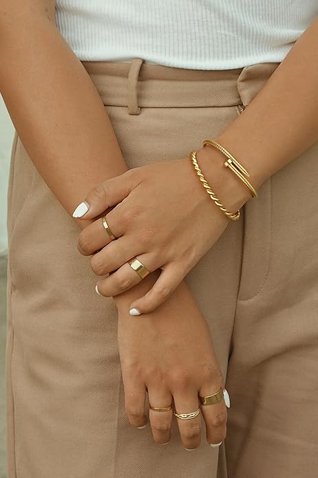 POTESSA 18K Gold Plated Cuff Bracelets Adjustable Dainty Bangle Handemade Jewelry for Women