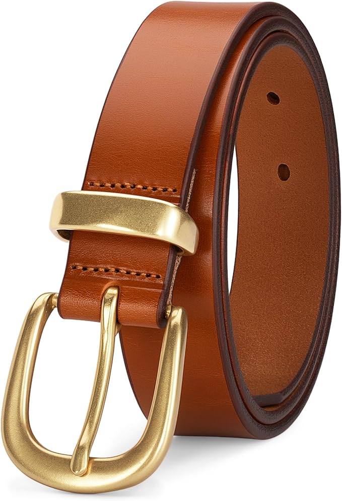 Womens Belts for Jeans 1.1" Width Ladies Belts for Dresses Full Grain Leather Gold Buckle Belt Gift Box