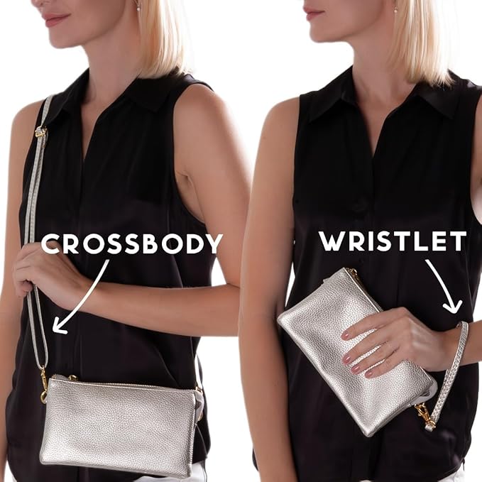 Vegan Leather Wristlet Purse for Women - Small Clutch Purse with Shoulder and Wrist Straps