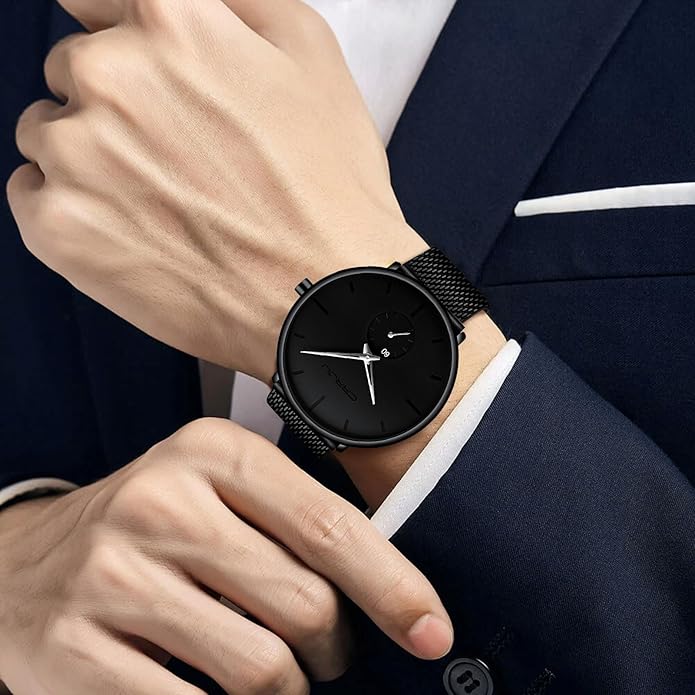 Mens Watches Ultra-Thin Minimalist Waterproof - Fashion Wrist Watch for Men Unisex Dress with Stainless Steel Mesh Band