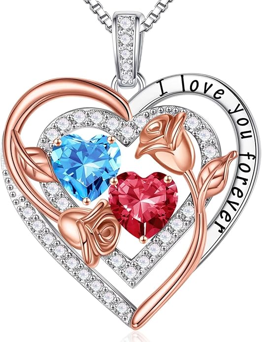 Iefil Mothers Day Gifts for Wife - Sterling Silver Birthstone Necklace Birthday Gifts for Her Wife
