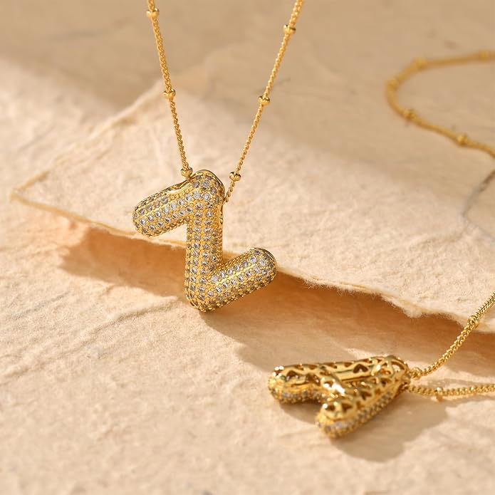 LUCA SMITH Initial Necklaces for Women, Dainty Balloon Bubble Letter, Name Letter Alphabet Pendant Layered Choker Chain Jewelry Gift