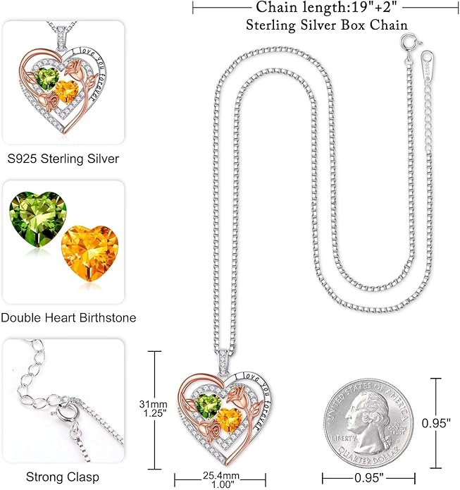 Iefil Mothers Day Gifts for Wife - Sterling Silver Birthstone Necklace Birthday Gifts for Her Wife