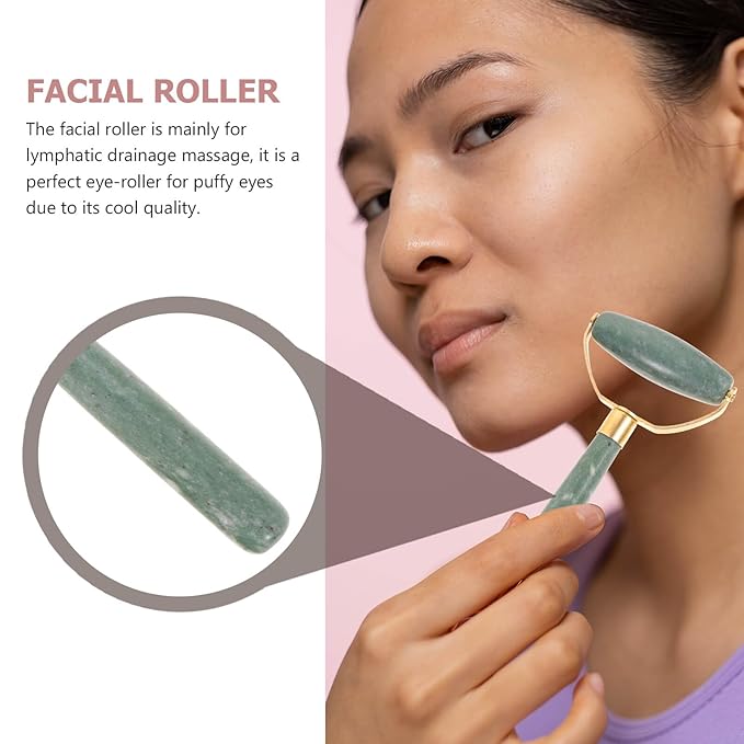 FUOYLOO 2Pcs Jade Facial Massage Roller and Scraper for Skin Care Face Massage Tool to Reduce Puffiness Wrinkles and Promote Relaxation