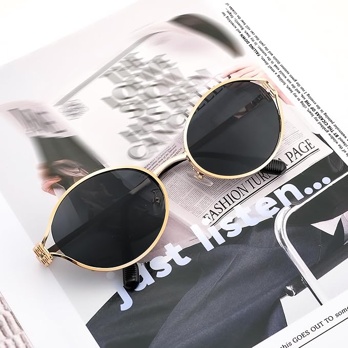 FEISEDY Retro Oval Small Sunglasses for Women Men 90s Trendy Classic Y2K Frame Round Shades UV400 Protection B9164