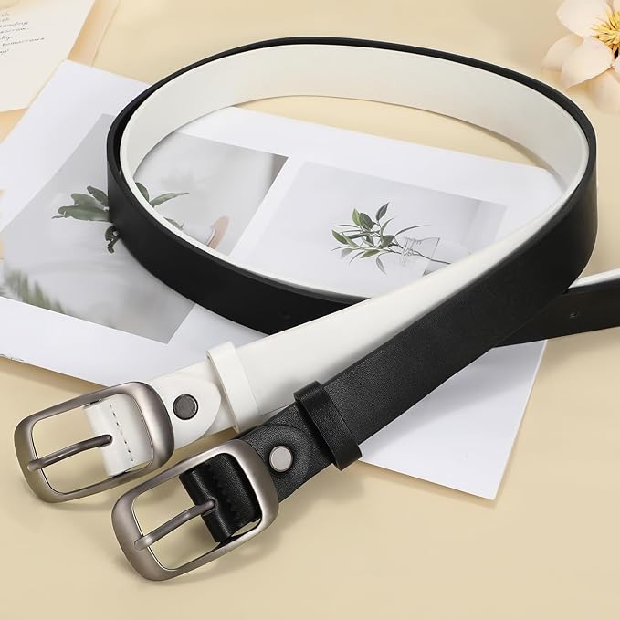 XZQTIVE 2 Pack Women Plus Size Leather Belts Fashion Cowhide Waist Belt with Solid Pin Buckle for Jeans Pants Dress