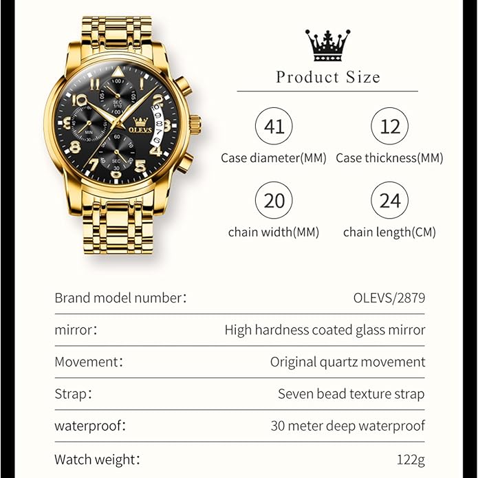 OLEVS Mens Watches Waterproof Stainless Steel Adjustable Bracelet Watch Quartz Analog Watch for Men Fashion Business Classic Mens's Wrist watch's Casual Watches Gold/Blue/Black/White/Face/Dial