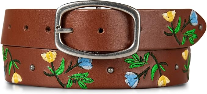 Lucky Brand Women's Embroidered Leather Belt | Stylish | Classic | Western-Inspired | American Heritage | Jean | Pant