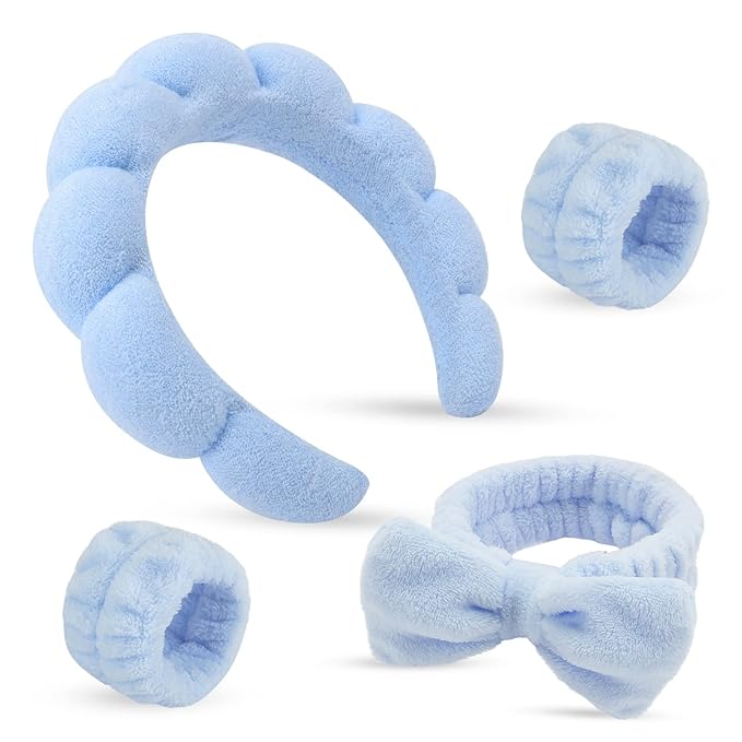 Puffy Spa Headband & Wristband Set – Sponge Makeup & Skincare Headband for Washing Face, Cute Present for Teenage Girls, Teen Girl Gifts, and Self-Care Essentials for Women