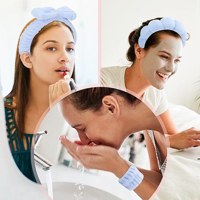 Puffy Spa Headband & Wristband Set – Sponge Makeup & Skincare Headband for Washing Face, Cute Present for Teenage Girls, Teen Girl Gifts, and Self-Care Essentials for Women