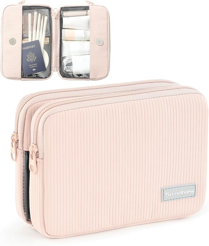 Preppy Makeup Bag, Rectangle Double Detachable Cosmetic Organizer, Clear Side Panel Portable Travel Pouches for In-Flight Essentials, Beauty & Tech Accessories, Gift for Women