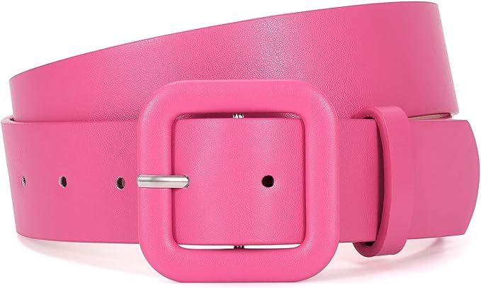 WHIPPY Women Leather Belt Candy Color Fashion Square Buckle Belt Ladies Belt for Jeans Pants Dresses