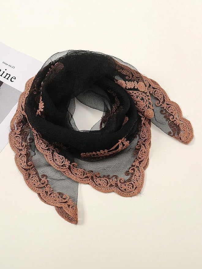 Floerns Women's Flower Embroidery Hair Scarf Headband Sheer Lace Hair Bandana
