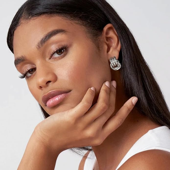 Chunky Small Knot Earrings Gold Silver Geometric Earrings for Women Dainty Gold and Silver Plated Dangle Drop Earrings Hypoallergenic and Lightweight Fashion Trendy Jewelry Gifts