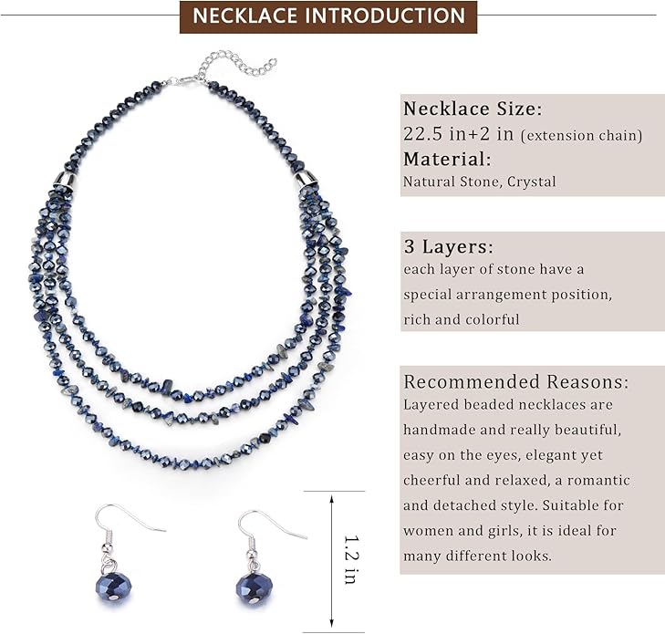Layered Beaded Statement Necklace Multi Strand Crystal Beads Collar Necklace and Earring Sets for Women Fashion Costume Jewelry Set Gifts for Her