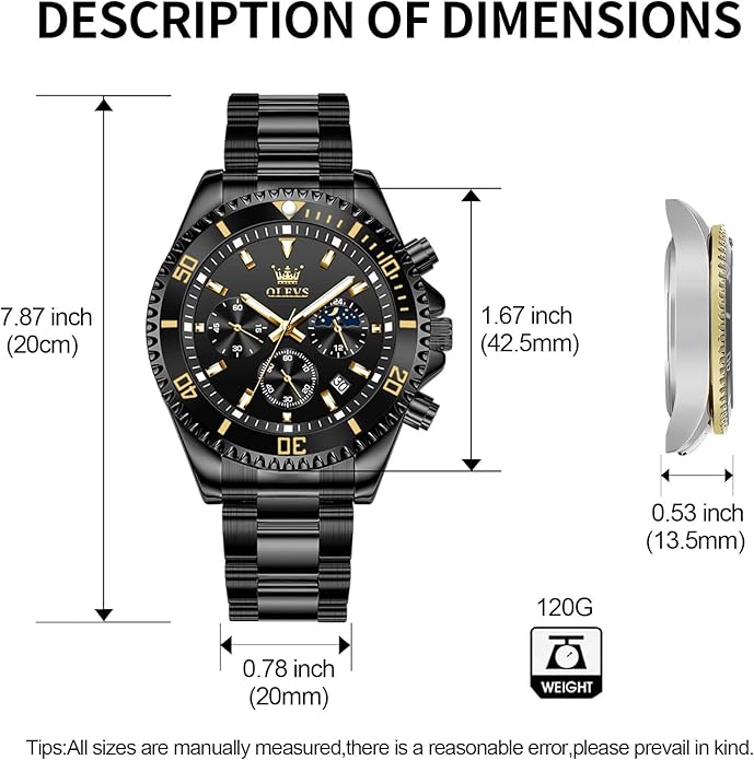 OLEVS Mens Watches Big Face Stainless Steel Waterproof Date Analog Quartz Watches Fashion BusinessWrist Watches for Men…