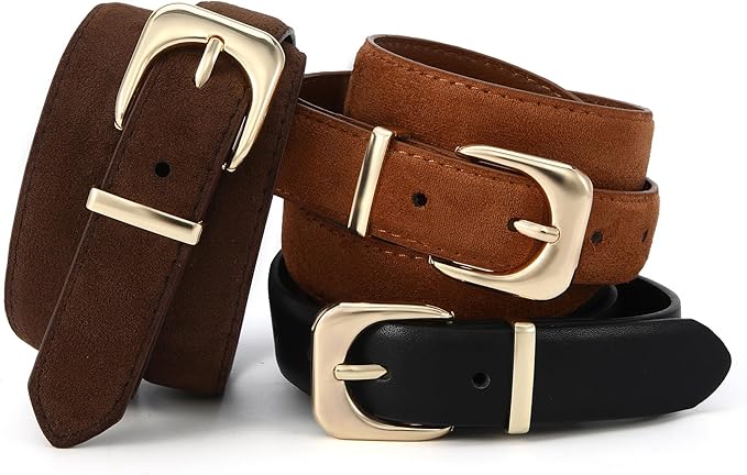 Earnda Belts for Women Faux Leather Waist Belt with Gold/Silver Buckle Casual Jeans Pants Dresses