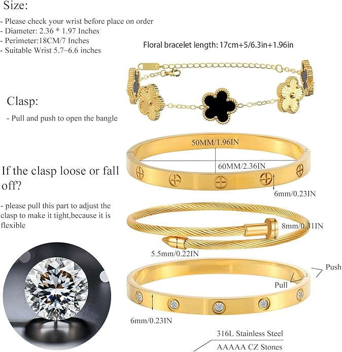 Gold Bracelets for Women-4Pcs/3Pcs,18K Gold Plated Bangle Tennis Bracelets Stack Set for Women Trendy Non Tarnish Stainless Steel Gold Bangles Accessories Designer Jewelry