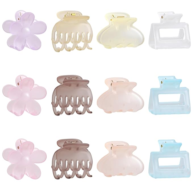 Jelly Colorful Hair Clips for Women, 12PCS Small Hair Clips 4 Style 1.6 Inch Banana Claw Clips Non-Slip Cute Hair Accessories Ideal Gifts for Girls