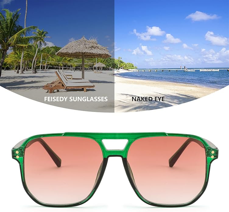 FEISEDY Retro Square Aviator Sunglasses Women Men 70s Vintage Trendy Plastic Frame Sun Glasses B2835
