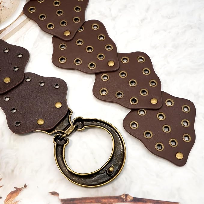 Wide Disc Belt for Women Vintage Hollow Boho Leather Belt Western Chunky Waist Belt Cowboy Metal Buckle Concho Belts