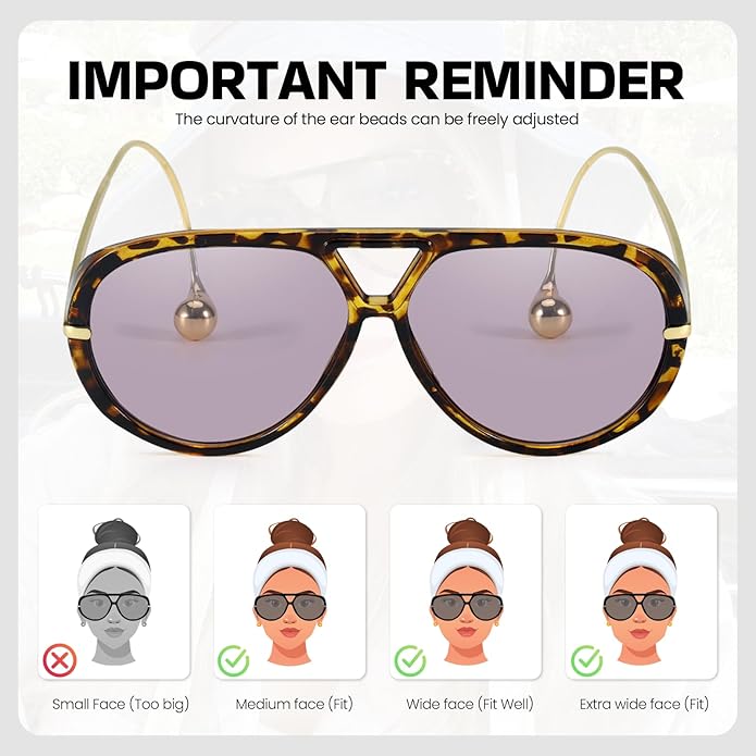 SODQW Oversized Aviator Sunglasses for Women With Earring Trendy Large Big XL Size 2025 Designer Ladies Shades