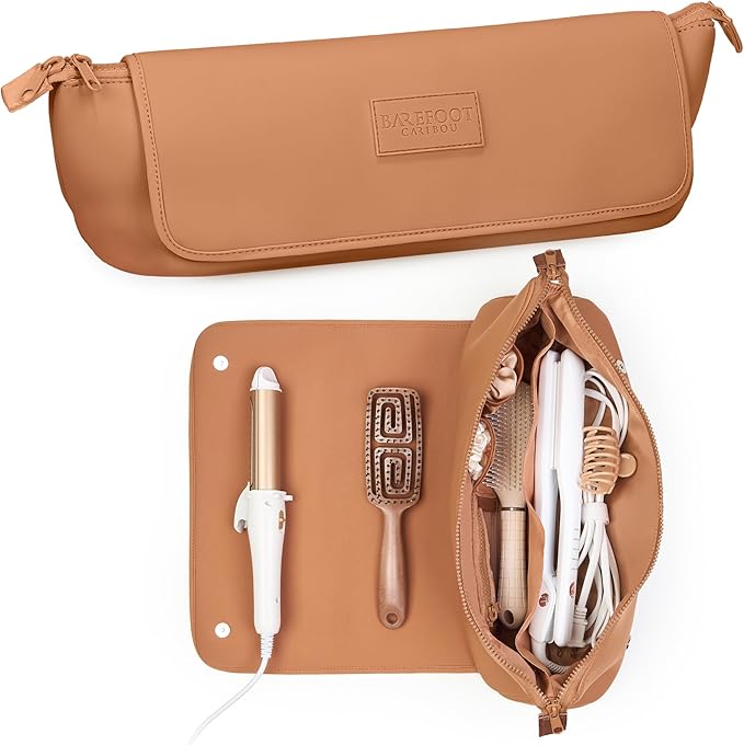 BAREFOOT CARIBOU Hair Tools Travel Bag and Heat Resistant Mat for Flat Irons, Straighteners, Curling Iron, and Haircare Accessories, 2-in-1 design, with Interior Pockets, Portable Organizer