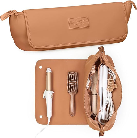 BAREFOOT CARIBOU Hair Tools Travel Bag and Heat Resistant Mat for Flat Irons, Straighteners, Curling Iron, and Haircare Accessories, 2-in-1 design, with Interior Pockets, Portable Organizer