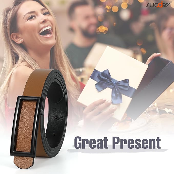SUOSDEY Women Reversible Leather Belts for Jeans Pants Dresses Ladies Fashion Belts with Gold Buckle, 0.9" Width