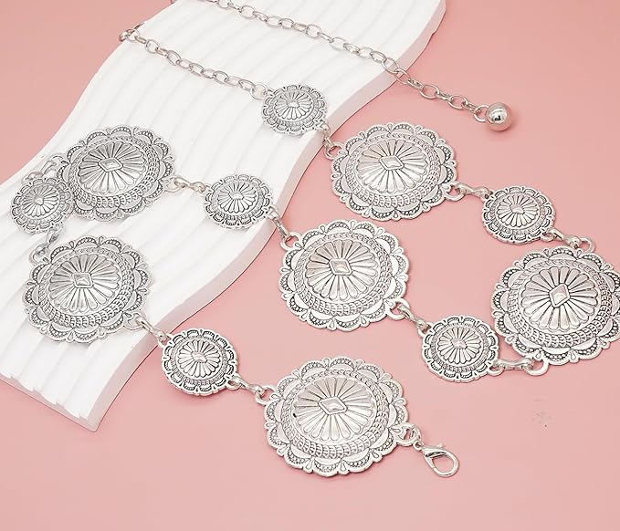 Western Cowgirl Chain Belt for Women Adjustable Fashion Metal Waist Belts for Dresses Jeans Party Country Concert