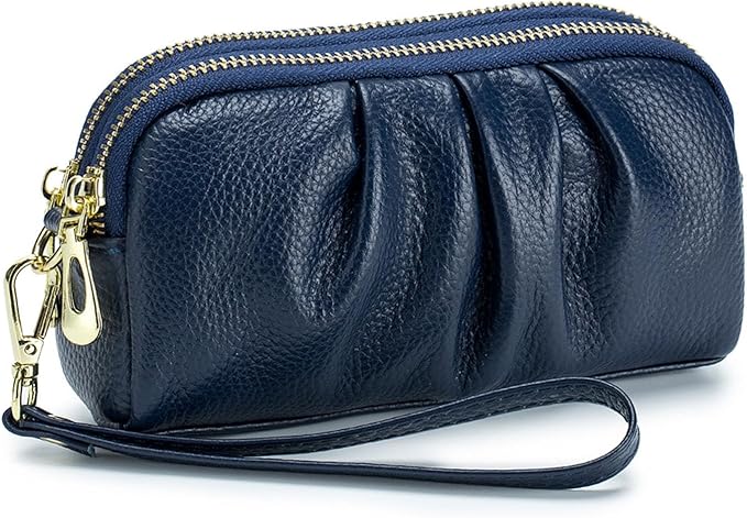 Wristlet Wallets for Women Genuine Leather Wristlet Purses Ladies Ruched Wristlet Clutch Wallet Purses