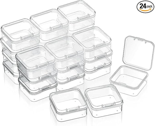 SATINIOR 24 Packs Small Clear Plastic Beads Storage Containers Box with Hinged Lid for Storage of Small Items, Crafts, Jewelry, Hardware (1.7 x 1.7 x 0.8 Inches)