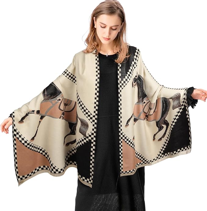 EXTREE Scarfs for Women Pashmina Silky Shawl Wrap for Evening Dressing Blanket Open Front Poncho Cape