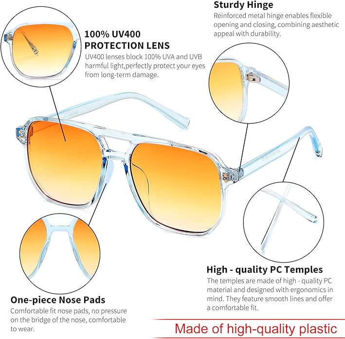 FEISEDY Retro Square Aviator Sunglasses Women Men 70s Vintage Trendy Plastic Frame Sun Glasses B2835