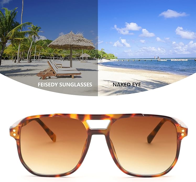 FEISEDY Retro Square Aviator Sunglasses Women Men 70s Vintage Trendy Plastic Frame Sun Glasses B2835