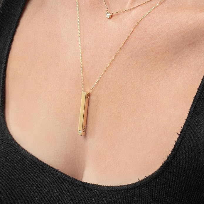 OAK & LUNA - Personalized Pillar Bar Necklace with Diamond Options - Custom Inscription Engraved Pendant - Up to 4 Names - Jewelry Gift for Women, Her, Mother For Mother's Day, Christmas