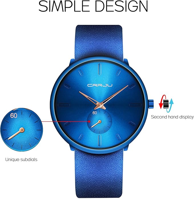 Mens Watches Ultra-Thin Minimalist Waterproof-Fashion Wrist Watch for Men Unisex Dress with Leather Band