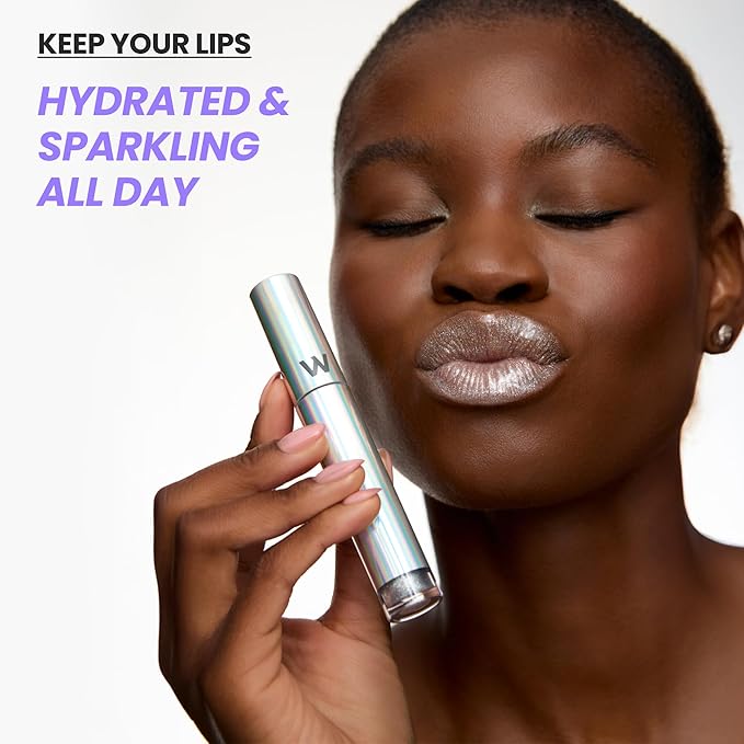 Wonderskin Wonder Blading Top Gloss - Lip Gloss, High Shine Finish, Blue Makeup For Lips (Silver Glitter)