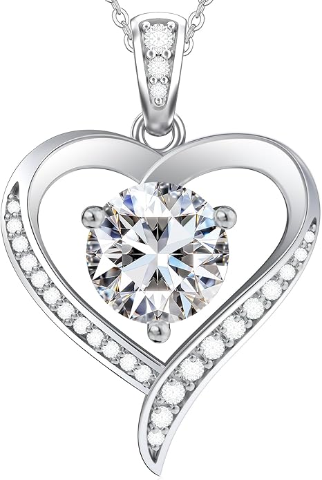 Heart Pendent Necklaces for Women, 1-3ct Moissanite Necklace with I love U Engraving - Anniversary Birthday Gifts for Women Her Wife Girlfriend Mom, 925 Silver Jewelry