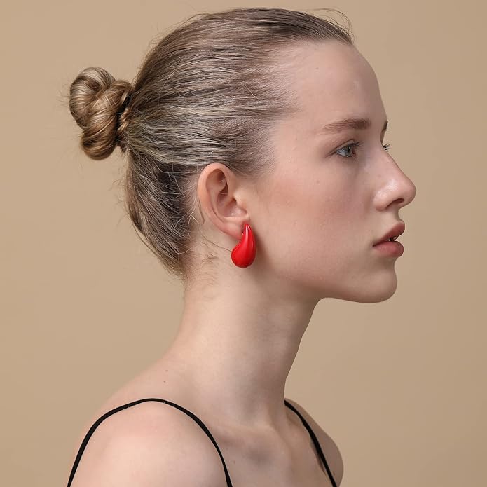 Apsvo Chunky 14K Gold Plated Hoop Earrings for Women, Lightweight Waterdrop Hollow Open Hoops, Hypoallergenic Dupes Earrings
