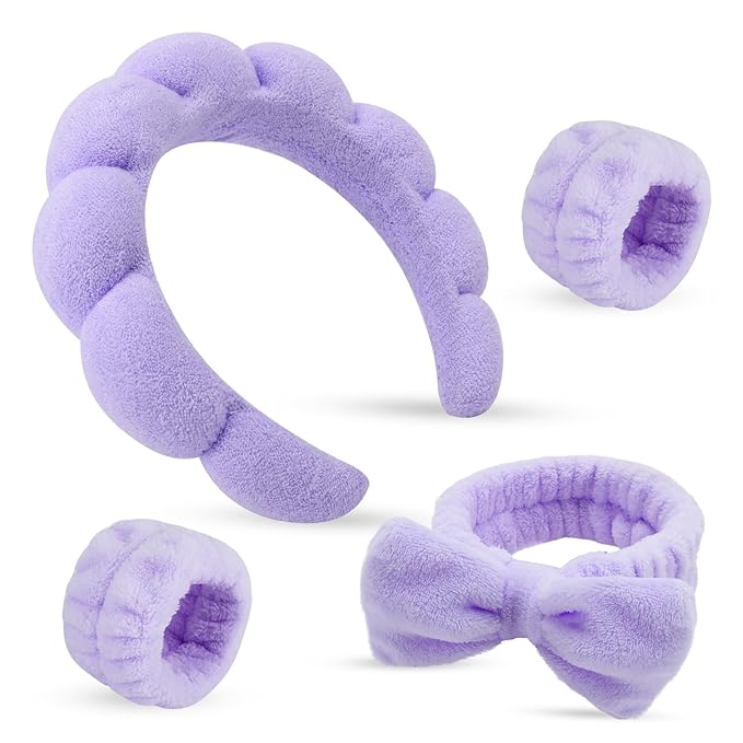 Sponge Spa Headbands & Wristband Set for Women, Puffy Makeup Headband for Washing Face, Soft Skincare Headband Present for Teenage Girls, Cute Teen Girl Gifts for Birthday