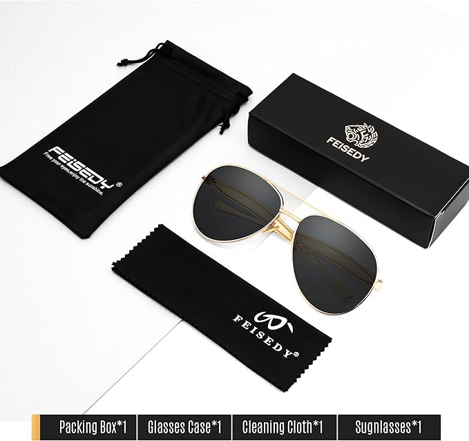 FEISEDY Oversized Aviator Sunglasses Women Men - Retro Gold Metal Chunky Frame, UV400 for Driving & Daily Wear B0311