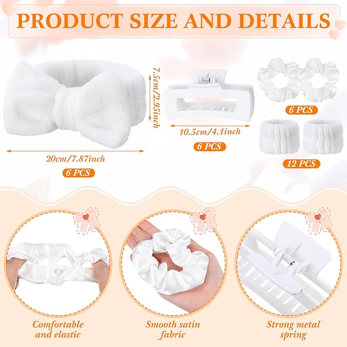 Spa Party Favors Pink Sleepover Party Supplies Bow Headband Wristband Scrunchies Hair Clip Jewelry Case Makeup Bag Mirror for Women Bridesmaid Return Gifts(White,48 Pcs)