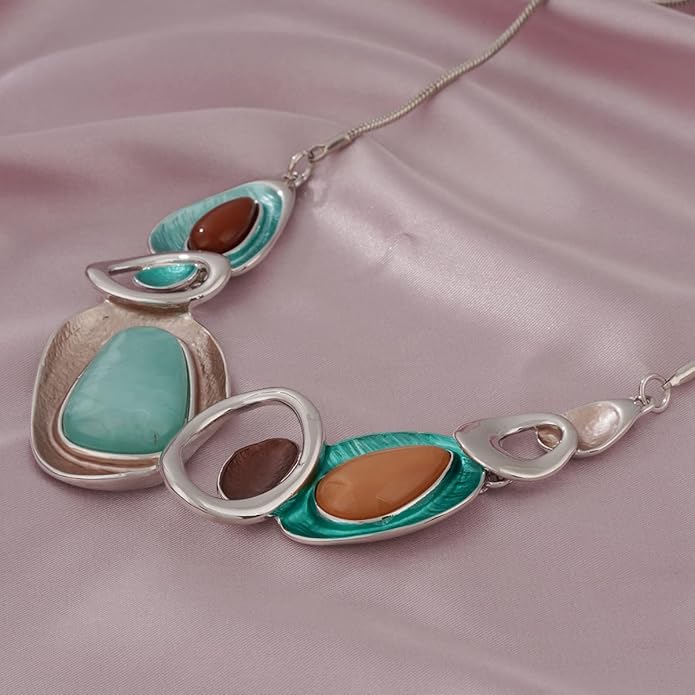 Vintage Chunky Statement Jewelry Set Retro Leaf Floral Geometric Bohemian Boho Bib Necklace Earring Set Fashion Costume Jewelry for Women Girls Wedding Party Prom Unique Gift