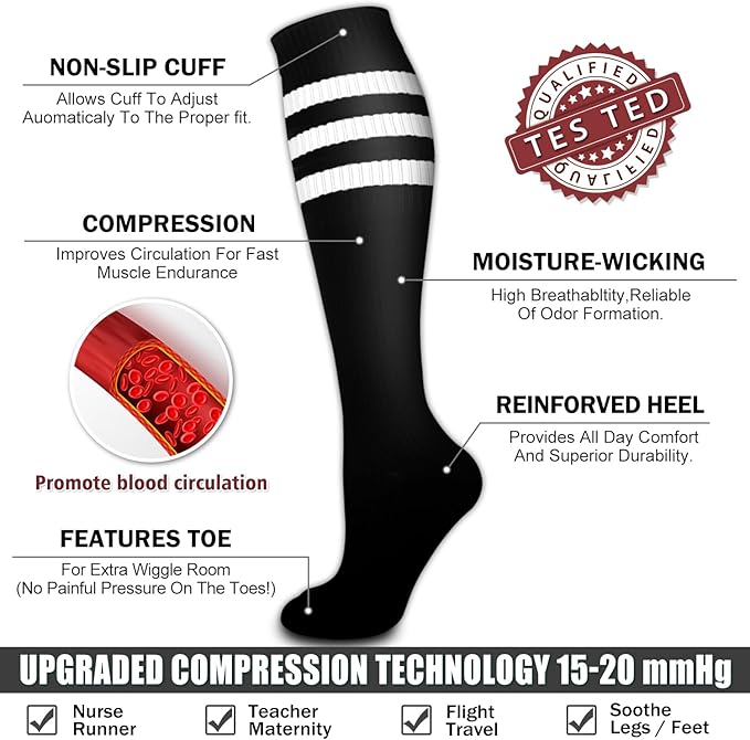 Bluemaple 6 Pack Copper Compression Socks for Women and Men Circulation-Best Support for Medical, Running,Nursing,Athletic