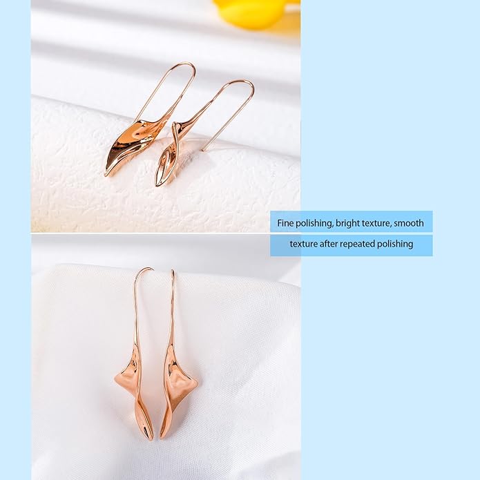 14K Gold Hoop Earrings for Women, Hypoallergenic Spiral Threader Gold Plated Dangle Earrings Fashion Jewelry，Gift for Women