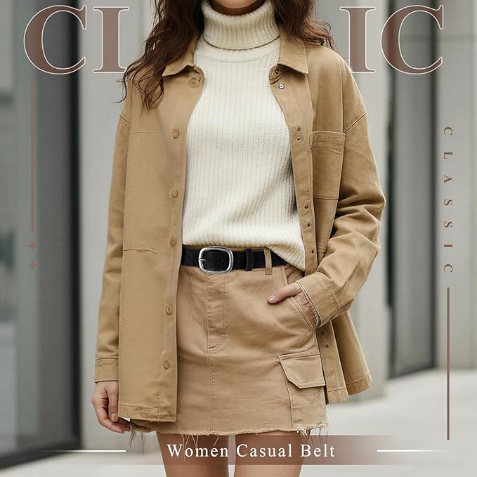 WHIPPY Women Leather Belt Casual Fashion Gold Buckle Leather Waist Belt for Jeans Pants Dresses Chic Ladies Belt