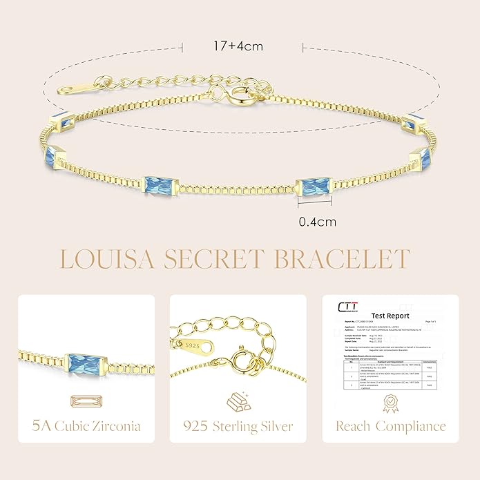 LOUISA SECRET Birthstone Bracelets for Women, 925 Sterling Silver Dainty Simple Women Charm Link Bracelet, Birthday Anniversary Christmas Jewelry Gifts for Women Wife Mom Her